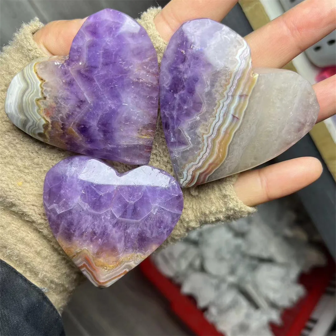 1kg natural amethyst with agate heart decoration for giftt decoration for gift