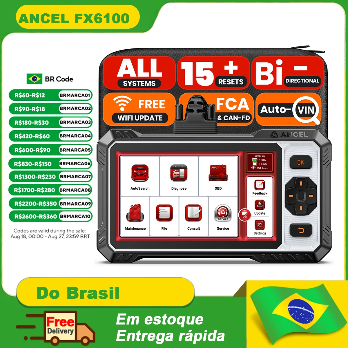 

ANCEL FX6100 Full System Car Scanner Bidirectional Control 15+ Reset CAN FD AutoVIN Active Test Car OBD2 Diagnostic Tools