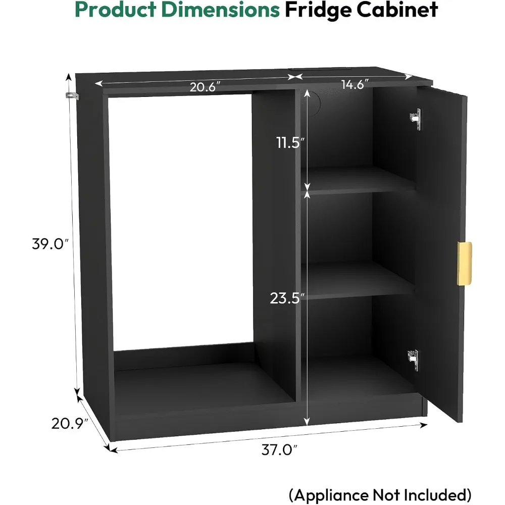 Fluted Mini Fridge Cabinet with Storage, Power Outlet & Base for Bedroom Office