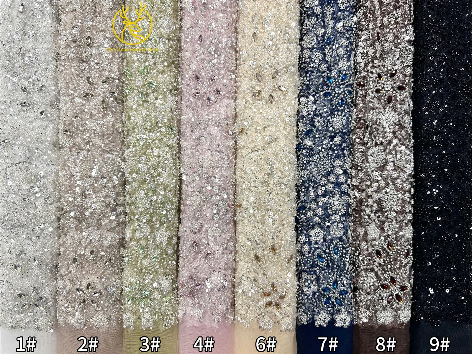 2026 Luxuriöser französischer Mesh-Spitzenstoff mit Perlen und Steinen, marineblau, afrikanischer nigerianischer Edelstein-Pailletten-Spitzenstoff zum Nähen von Hochzeitskleidern – Detail 27