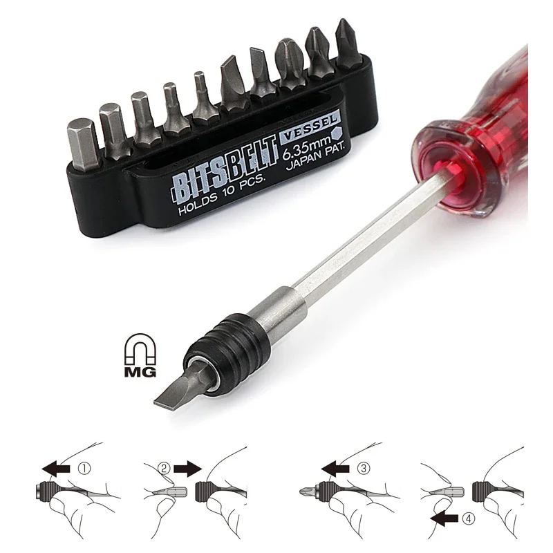 VESSEL 10pcs Bits 6.35mm Hex Screwdriver Set | Torx Head Driver Japan Tools No.TD-6310 Series