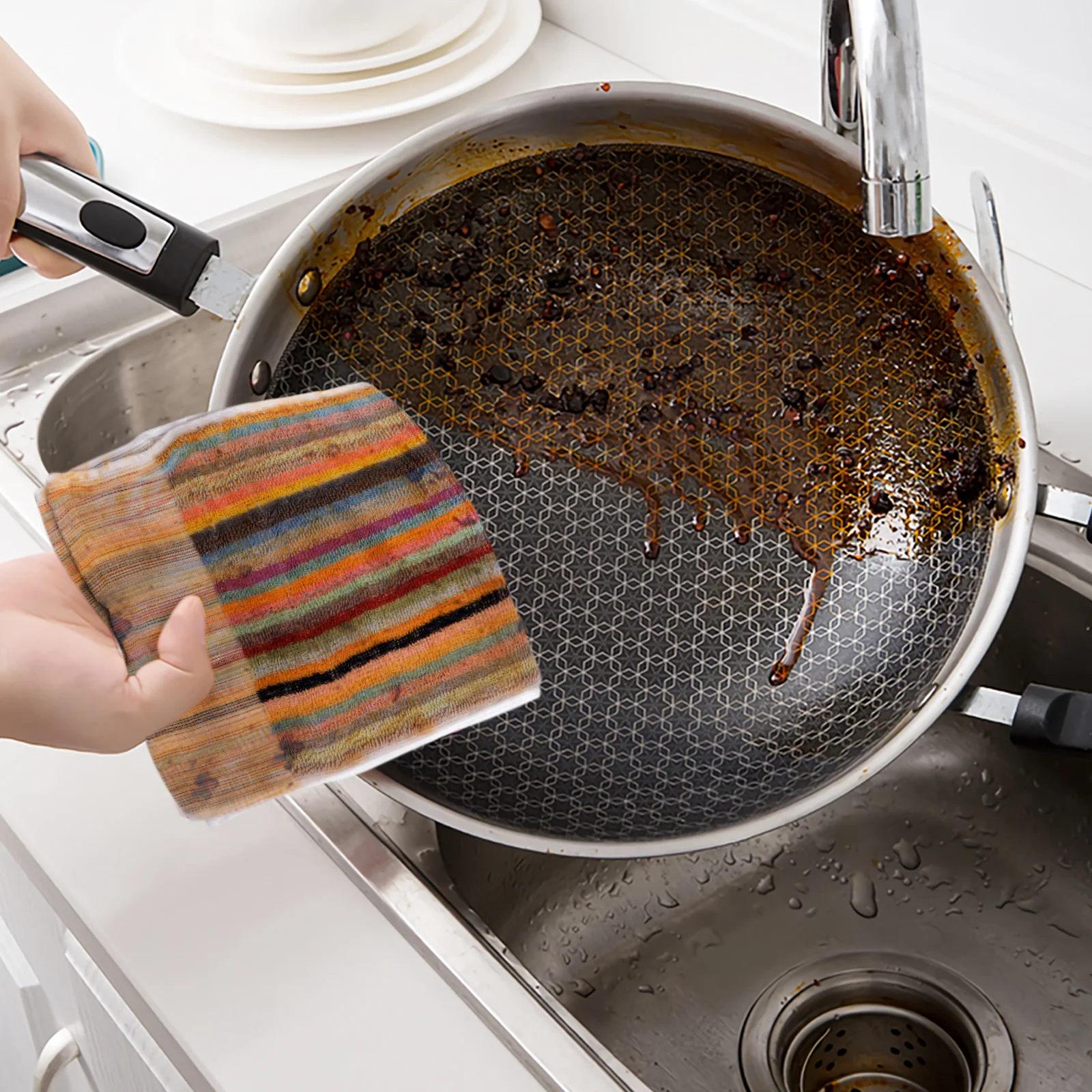 

10Pcs Washing Cloth Dish Towel Heavy Duty Kitchen for Pans Dishes Countertops Quick Dry Absorbent Stripe