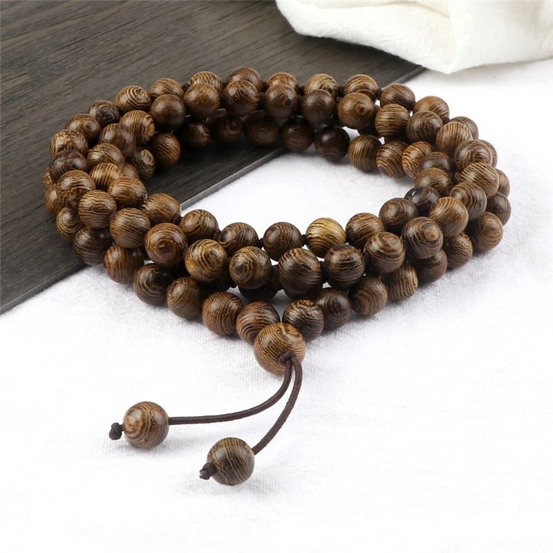 108 Wooden Prayer Beads Bracelet Mala 8mm Rosary Knotted Braided Bangle Fashion Men Jewelry for Women Gift Yoga Tibetan Buddhist