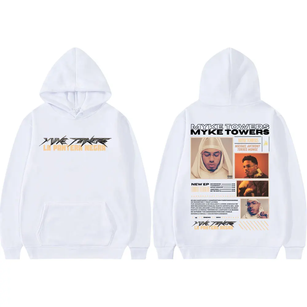 Rapper Myke Towers LA PANTERA NEGRA Tour 2025 Hoodies Music Album Poster Graphic Sweatshirts Men Women Fashion Hip Hop Pullovers