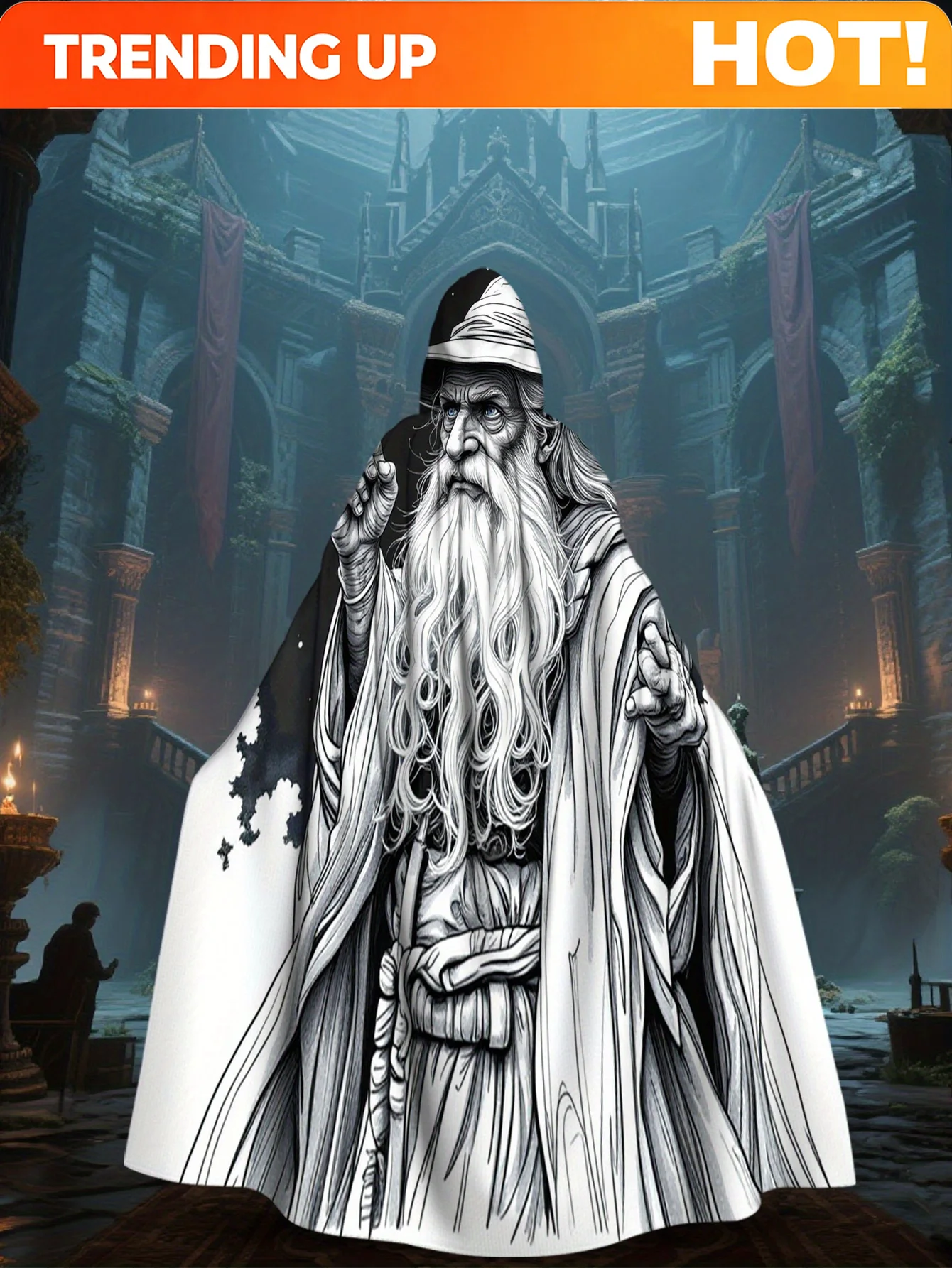 Customization 1pc Lianyaoshi Wizard Costume - Long Beard & Cloak With Hooded Robe, 100% Fantasy Costume For Halloween