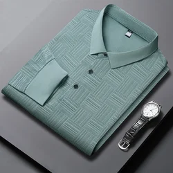New Men's Business Casual Long Sleeved Shirt Solid Color Polo Shirt Fashionable Breathable Comfortable Versatile Top