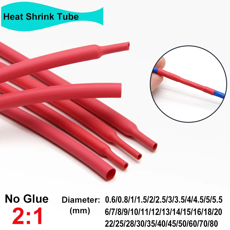 

1/5/10M Red 2:1 Heat Shrink Tube Dia. 0.6mm ~ 80mm Wire Repair DIY Cable Protector Tubing Heat Shrinkable Sheath Wrapping Sleeve