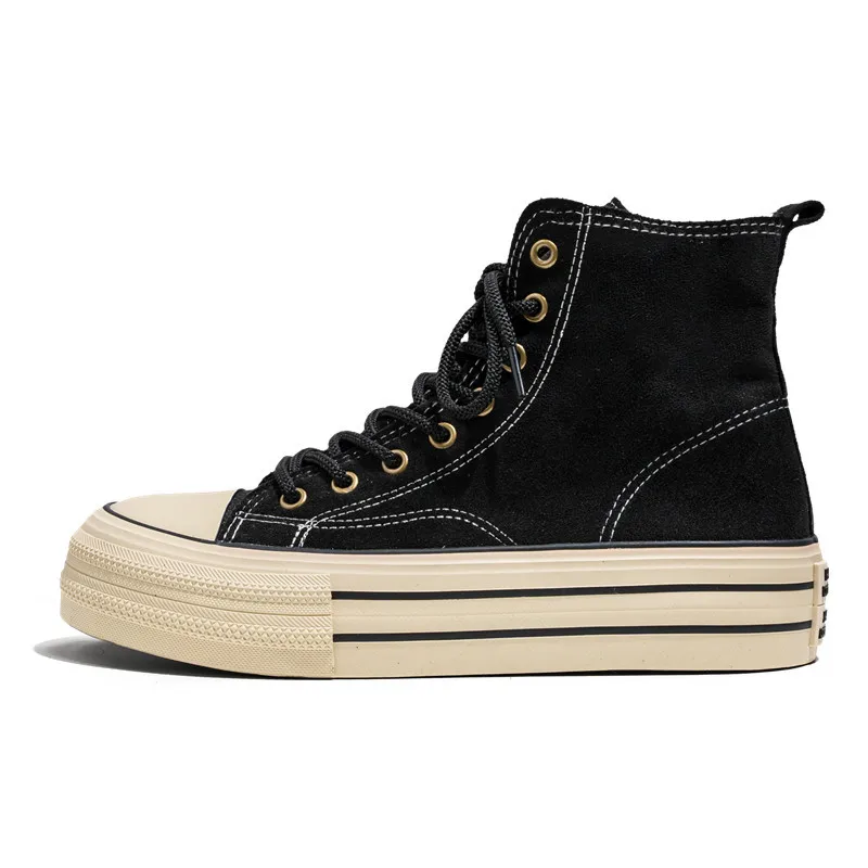 Vintage Suede High Top Canvas Sneakers Women Double Layer Platform Skate Shoes Casual Walking Shoes Daily Streetwear Footwear