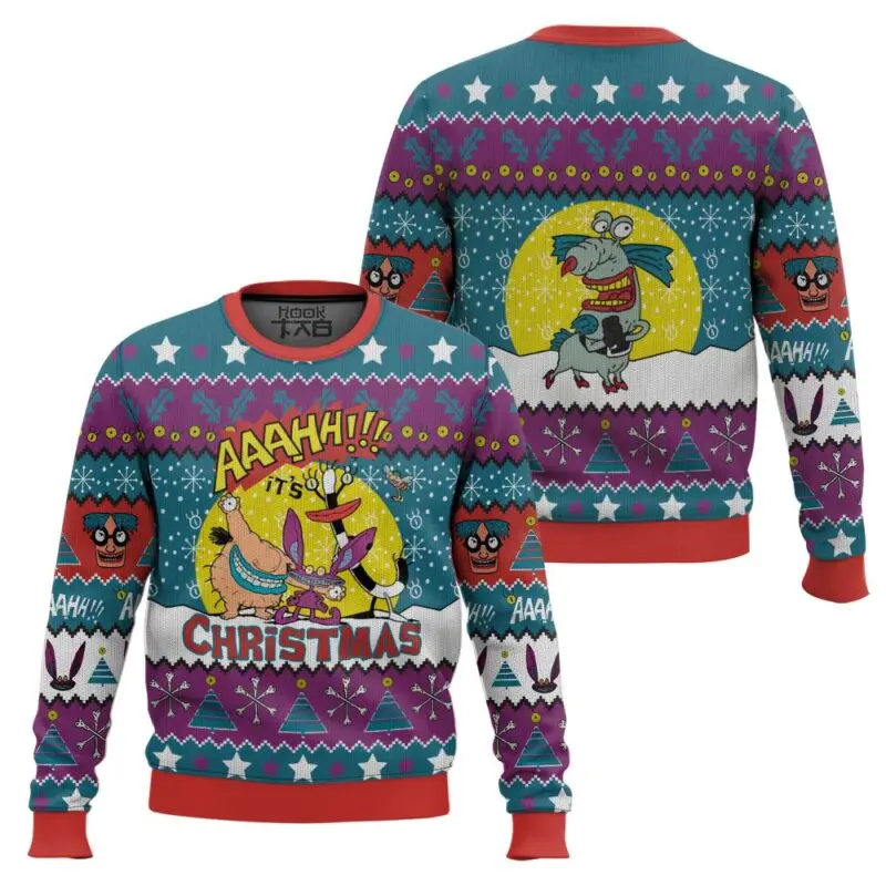 

It's Christmas Aaahh Real Monsters Ugly Christmas Sweater Забавный пуловер для праздничной вечеринки Рождественский свитер для мужчин и женщин Рождественский подарок