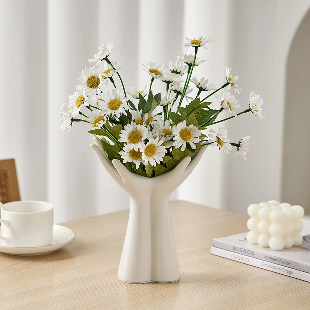 Nordic style Home Decor Office Desktop Decoration Living Room Vases White Ceramic Hand Vase for Hydroponic Flower Arrangement