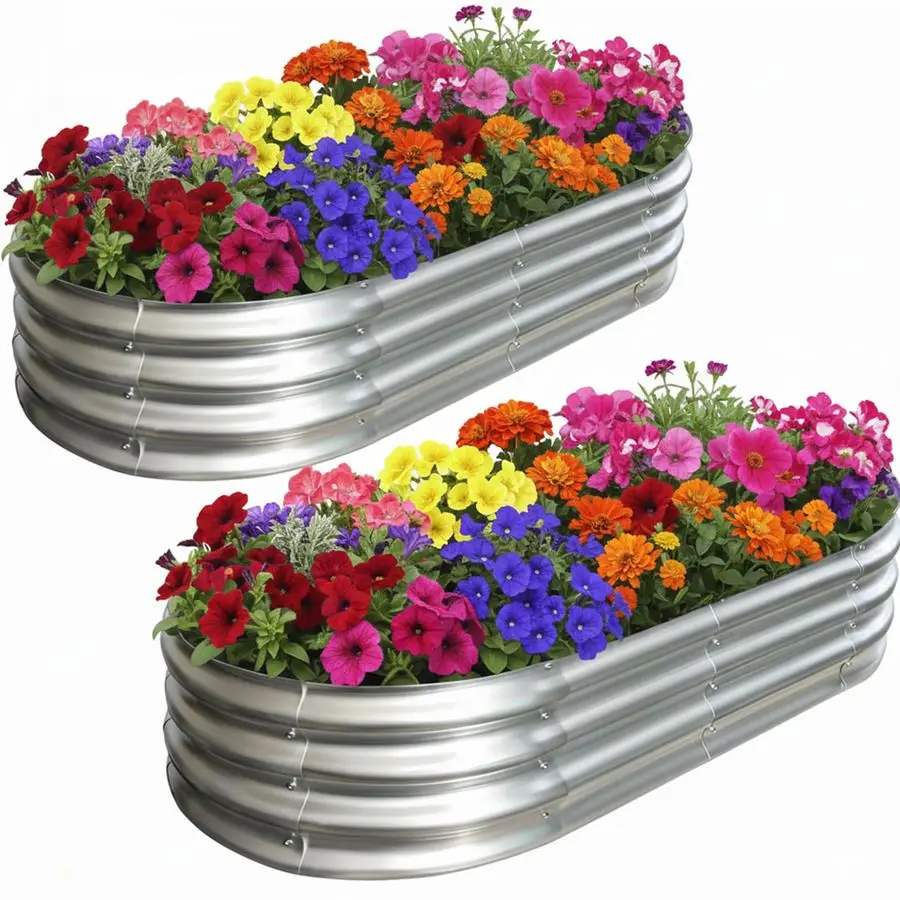 

Комплект для грядки, оцинкованный овальный металлический приподнятый грядник 4x2x1 фут (1.2x0.6x0.3 м) для сада, уличный, с защитным бортиком, устойчивый к ржавчине