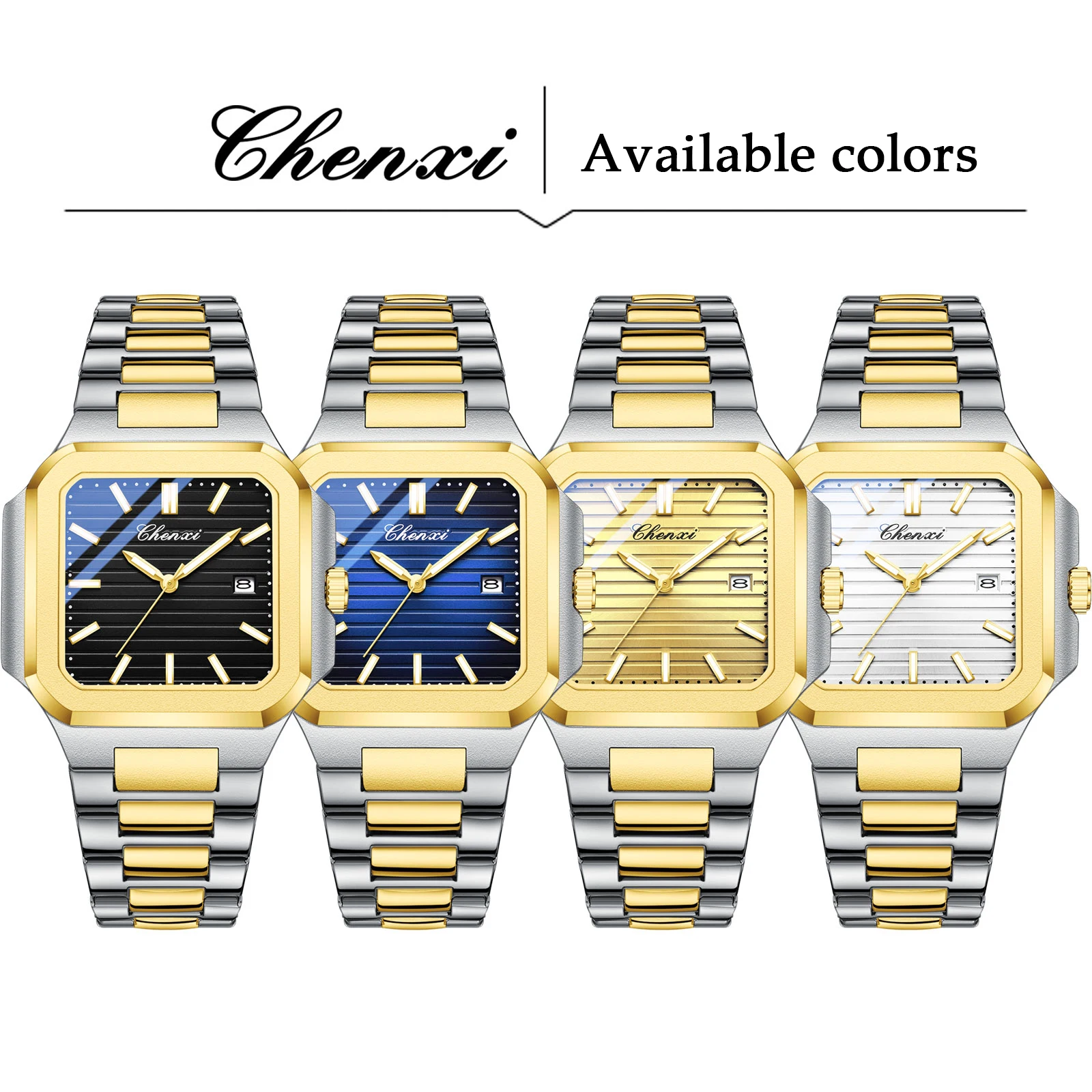 

CHENXI 2025, новые роскошные мужские часы с цветовой комбинацией, повседневные светящиеся водонепроницаемые кварцевые мужские часы с ремешком из нержавеющей стали