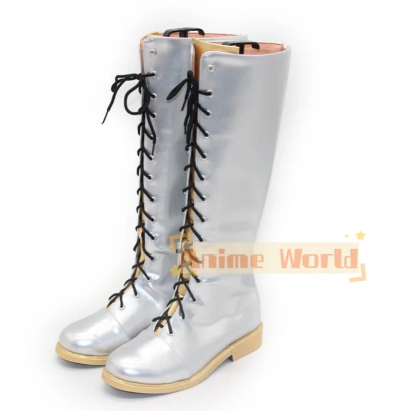 KPOP Demon Hunters Rumi Anime Cosplay zapatos botas KPOP Huntrix botín largo plateado Halloween carnaval accesorios de fiesta para mujeres y hombres