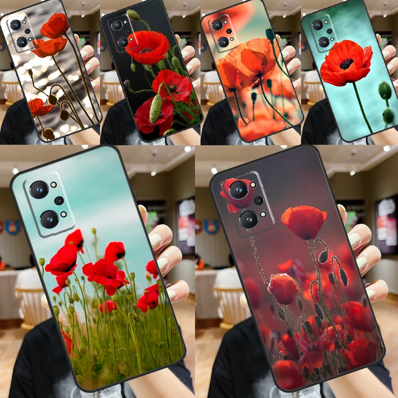 Red Corn Poppy Flower For Realme C53 C51 C55 C67 C30 C31 C33 C35 C21Y C25s GT5 9 10 11 12 Pro Plus GT Neo 6 Case