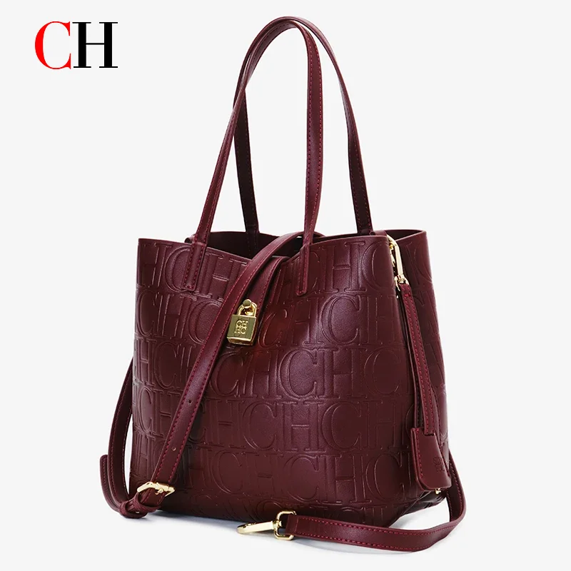 CH High Quality Fashion Ladies Shoulder Bag Senior Sense Pure Colour Letter Print Design Temperament Tote Bag Large Capacity