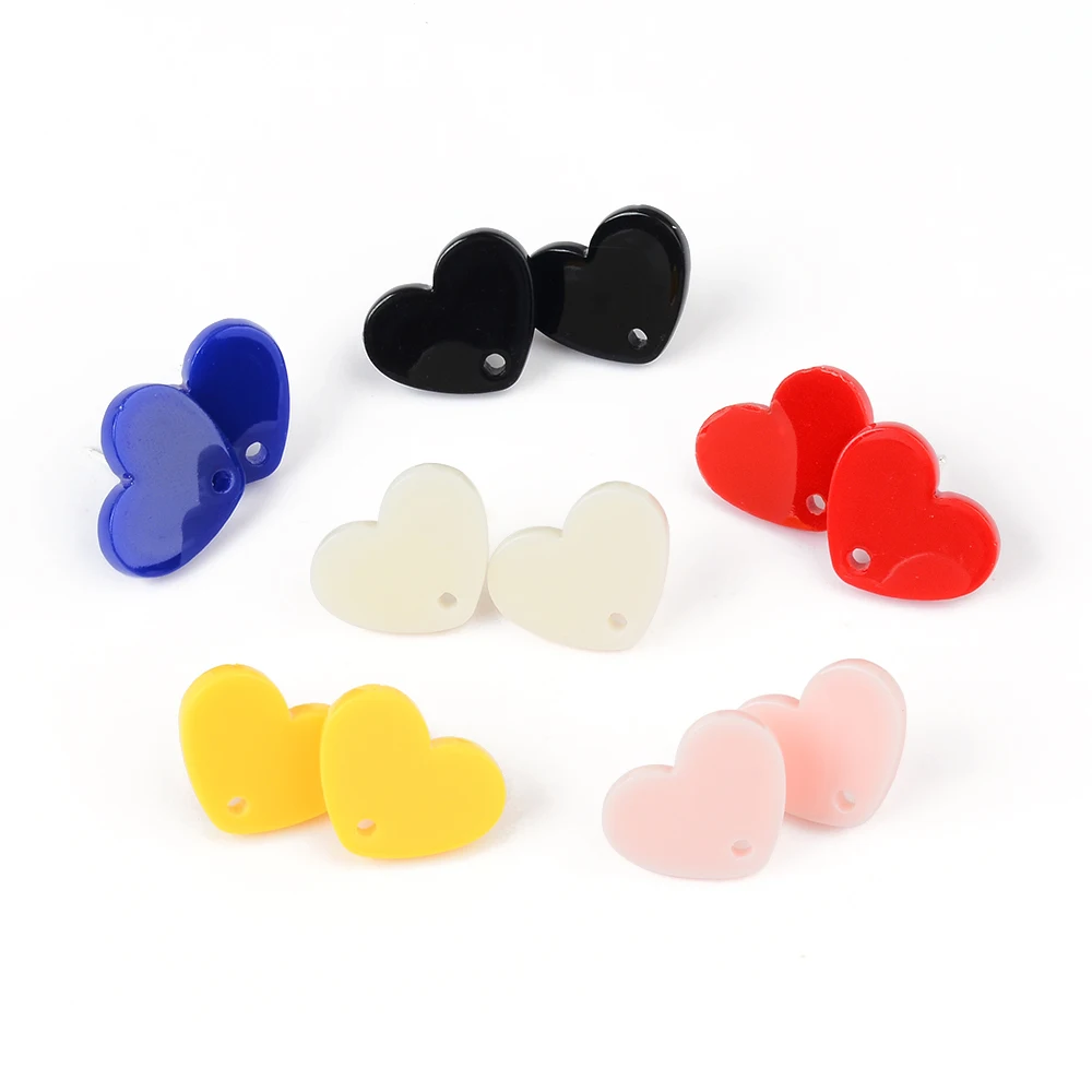 20Pc 925 Silver Needle Mini Stud Earring Heart Acrylic Colorful Helix Cartilage Tragus Lobe Ear Piercing Jewelry Connect Pendant