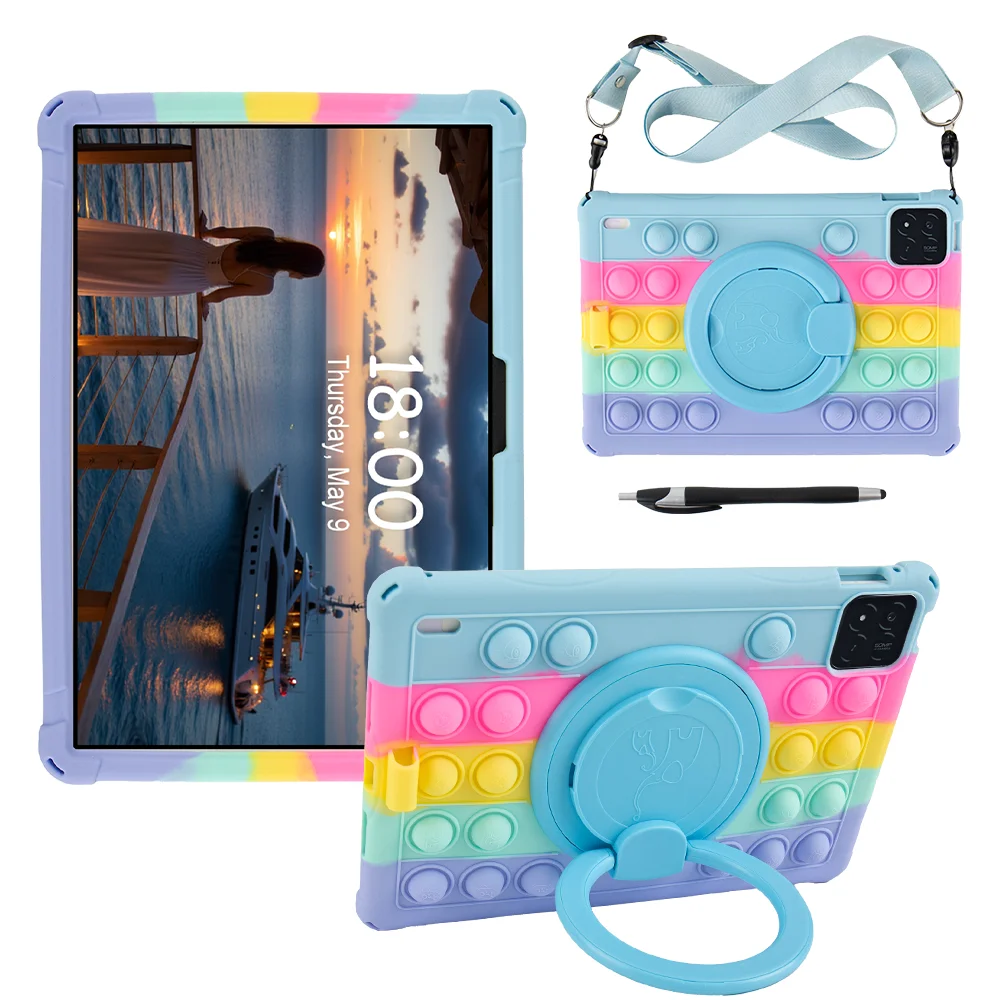 

360 Rotating Stand Case For Xiaomi Pad 7 Pro 2024 11.2 inch Soft Silicone Kids Cover Shockproof With Handle Grip Shoulder Strap