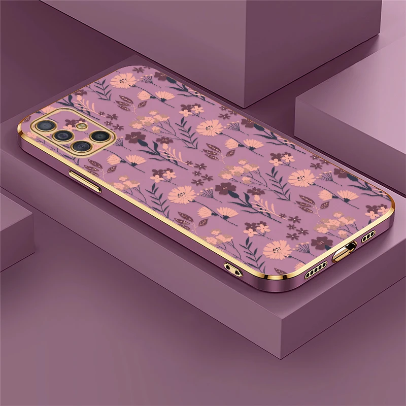 Silicone Phone Case For Samsung Galaxy A71 4G 5G A70 A70S A50 A31 A11 A30 A30S A20 A20S Plating Shockproof Flower Pattern Cover