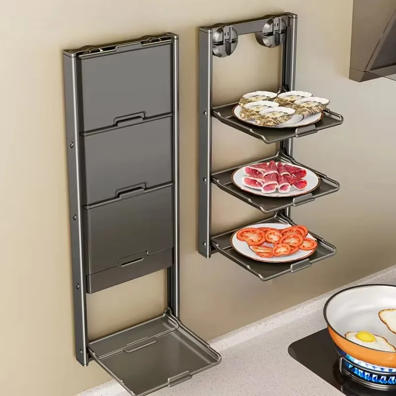 No drilling kitchen storage rack household suction cup preparation rack foldable spice storage box multi-layer oil and salt tank