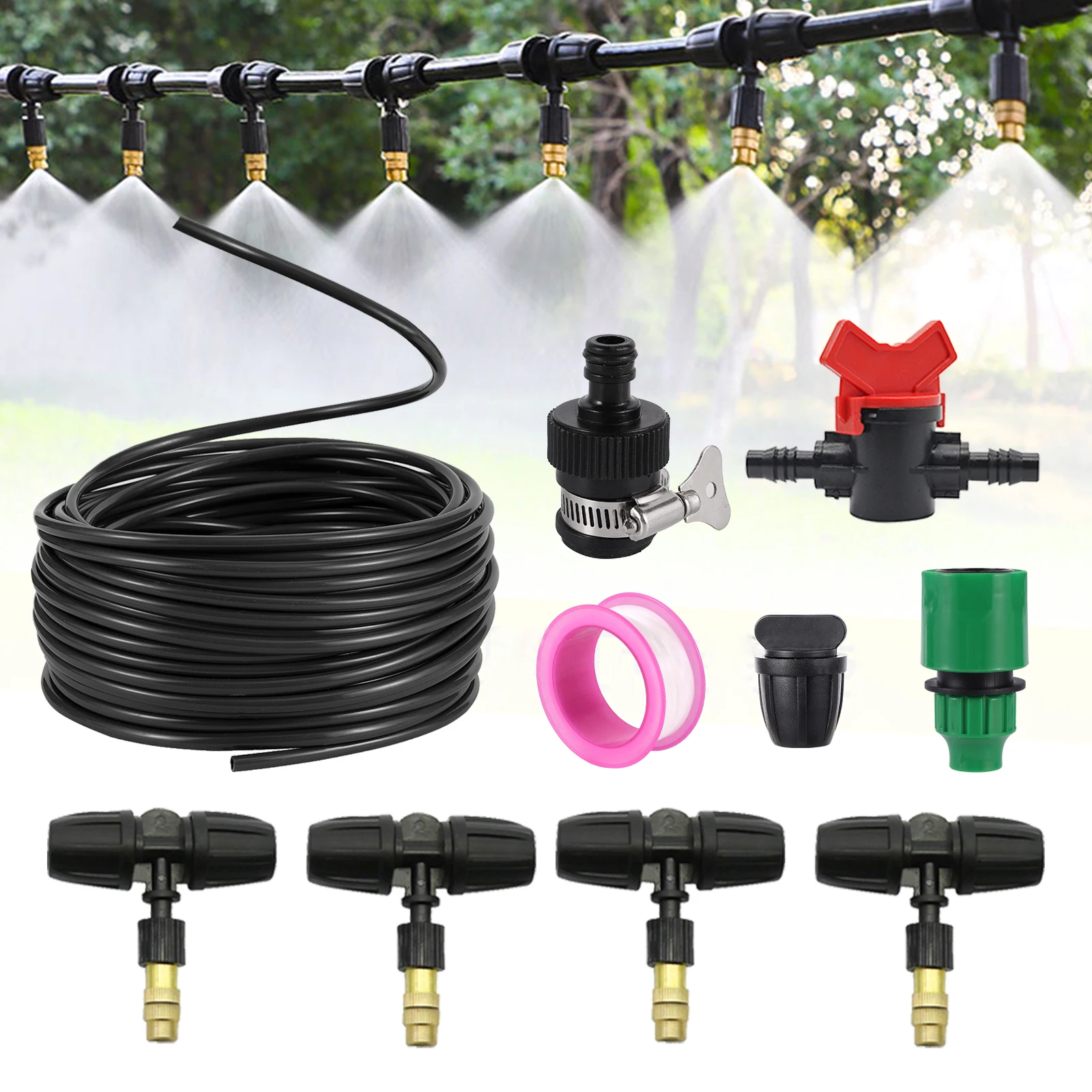 10M Misting Irrigation Kit Automatic Watering System Atomizing Nozzle Plant Spraying Sprayer Cooling Landscape For Garden Patio