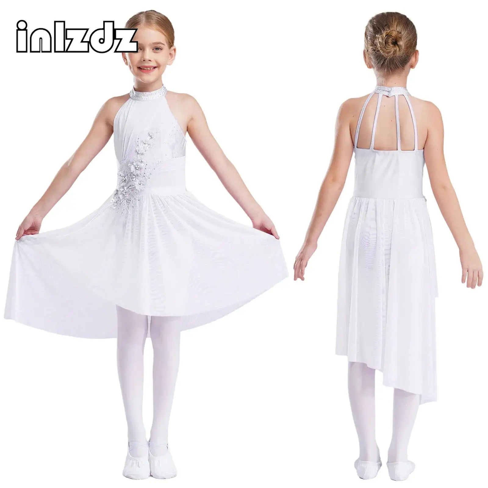 

Girls Applique Ballet Lyrical Dance Dress Gymnastics Leotard Tutu Dress Sleeveless Figure Skating Modern Contemporary Dancewear