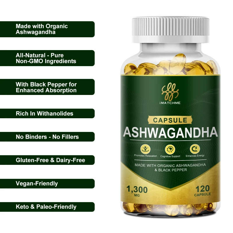 Organic Ashwagandha Extra Strength Stress & Mood Support, Immune Health with BioPerine - Non GMO Formula, Vegetarian Capsules