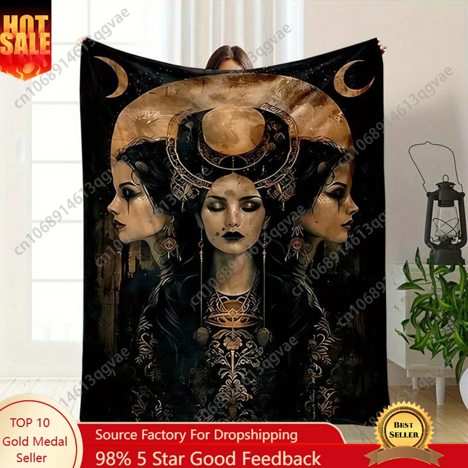 

Hecate Triple Goddess Print Flannel Throw Blanket Contemporary Reversible All Season Polyester Throw for Office Nap Home Gif