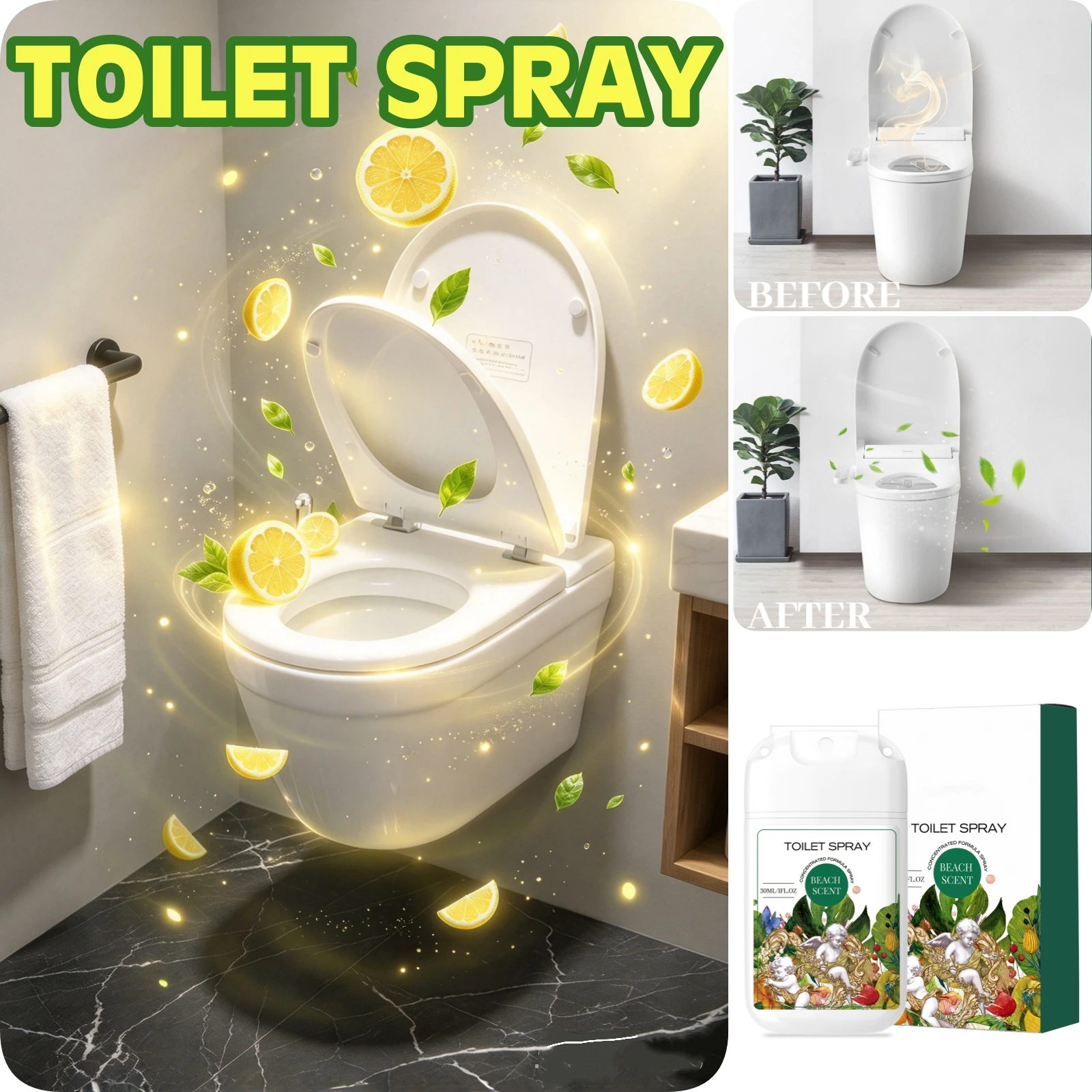Toilet Air Freshener Spray Beach Scent Concentrated Bowl Mist Portable Travel Bottle Home Use Kit Bathroom Odor Eliminator Spray