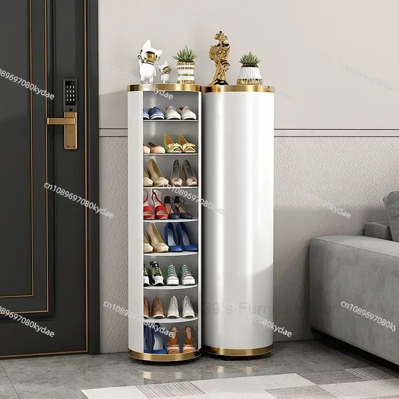 Round Rotating Shoe Cabinet With Household Floor Multi-Layer Shoe Rack Entry Door Dustproof Storage Cabinet Wall Side