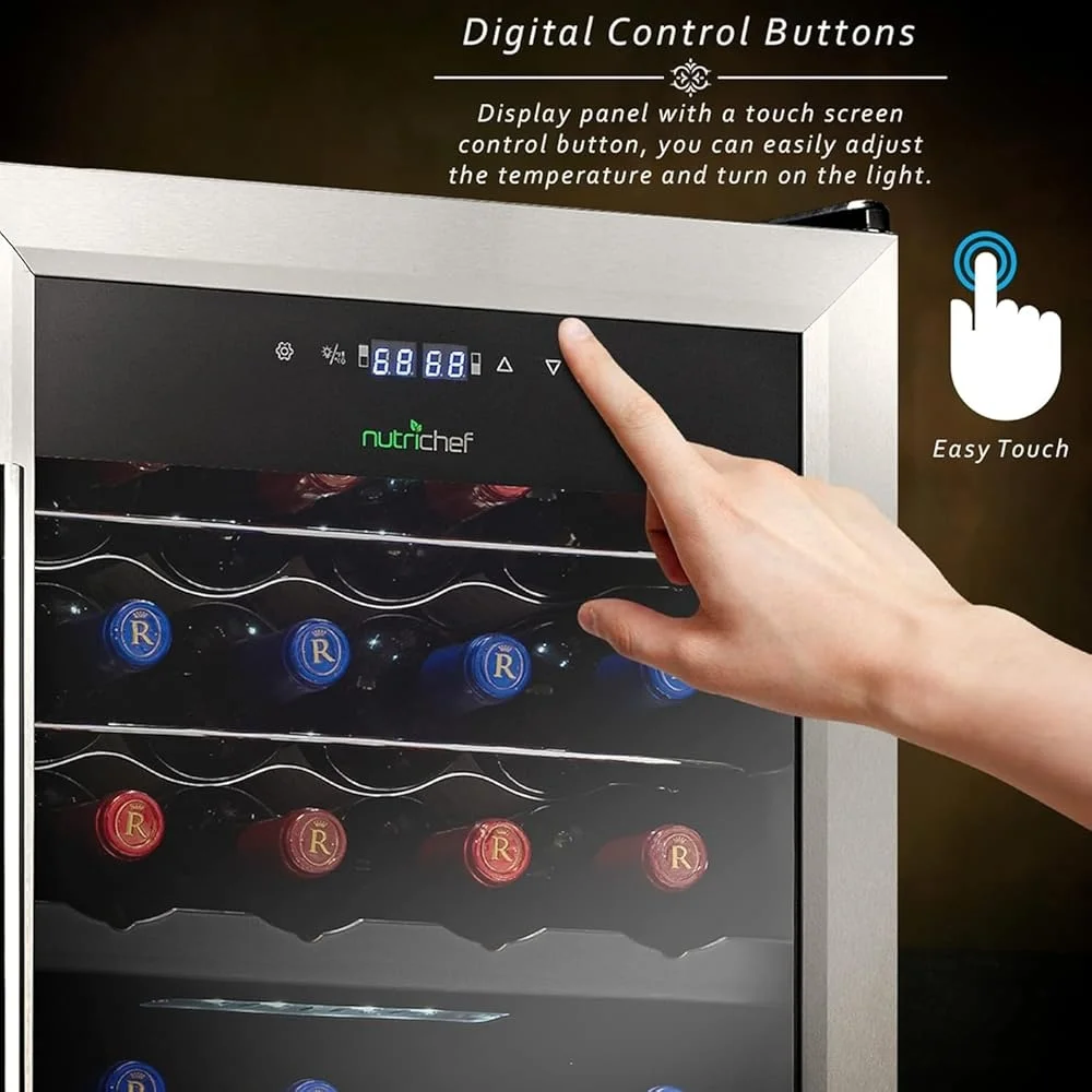 28 زجاجة نبيذ ثلاجة ثنائية المنطقة مبرد قابل للتعديل درجة الحرارة 41 ° F إلى 64 ° مبرد F فائق الهدوء للتحكم الرقمي قائم بذاته