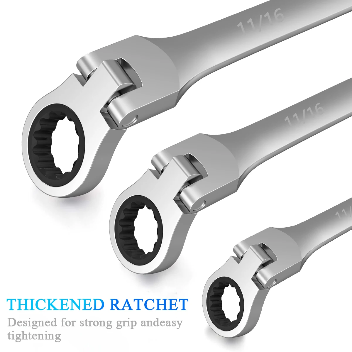 SAE Flex-Head Ratcheting Combination Wrench Set - Premium 72-Teeth Gear Chrome Vanadium Nickel Plated，Ratcheting Combination Wre