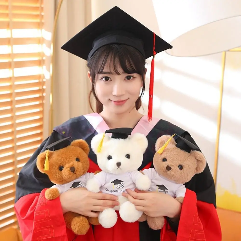 دمية محشوة على شكل قبعة الطبيب، دمية دب التخرج مع قبعة دكتوراه، لعبة الدب البكالوريوس الكرتونية، دمية ناعمة للجلوس