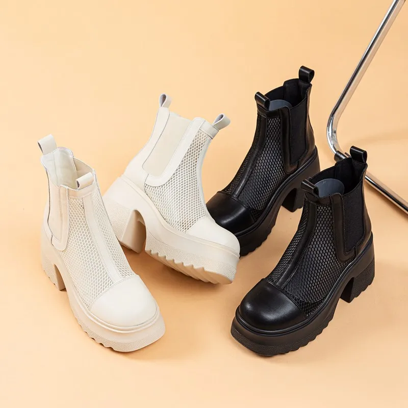 Women's Tennis Boots 2025 New Hollow Summer Boots Women's Thin Breathable Inner Heightened Thick Platform Women's Cool Boots