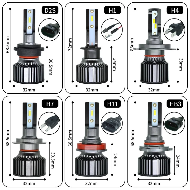 DAWNKNIGHT 9005 LED 헤드라이트 전구, 6000K 미니 사이즈 자동차 전조등 키트, H3 H8 9006 HB4 3000K, 안개등, 2 개