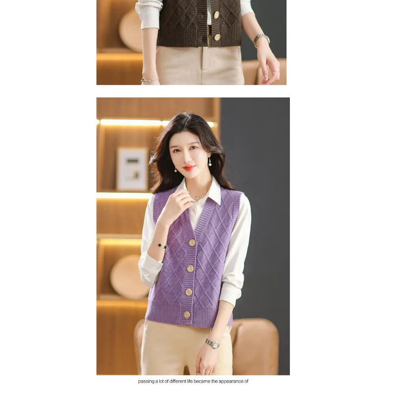 เสื้อกั๊กถักนิตติ้งสำหรับผู้หญิง แฟชั่นใหม่ล่าสุด เสื้อคลุมแบบเวสต์อเนกประสงค์ เสื้อสเวตเตอร์แบบไม่มีแขน