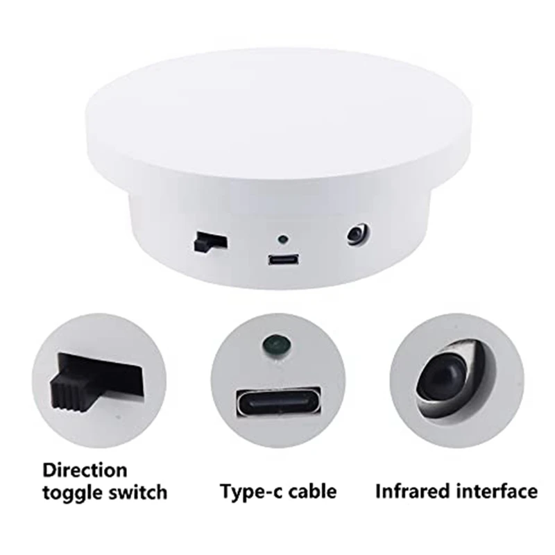 Rotating Display Stand Adjustable Speed + Remote Control 5.1In Diameter 11Lb Load Capacity Type-C Power Supply Durable (18Cm)