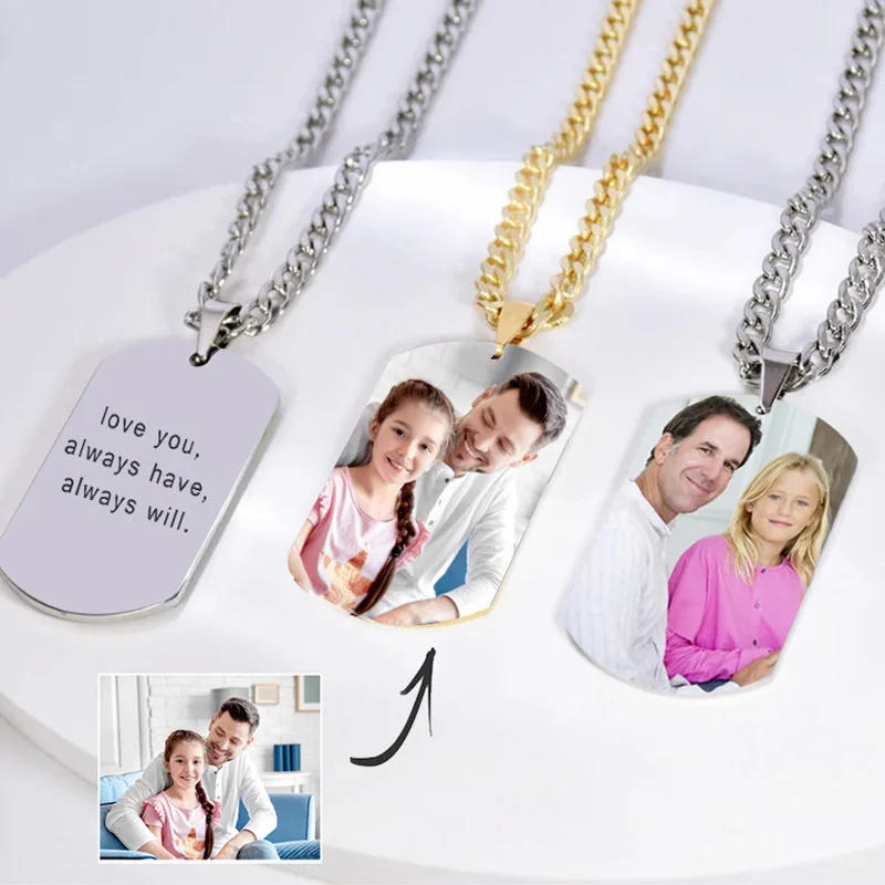 Collier personnalisé en acier inoxydable, lettrage, photo de document, impression, famille, couple, vente en gros