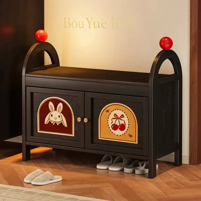 Luxury Printed Shoe Changing Bench with Storage Locker Entryway Stool Organizer Modern Home Decor Furniture for Hallway