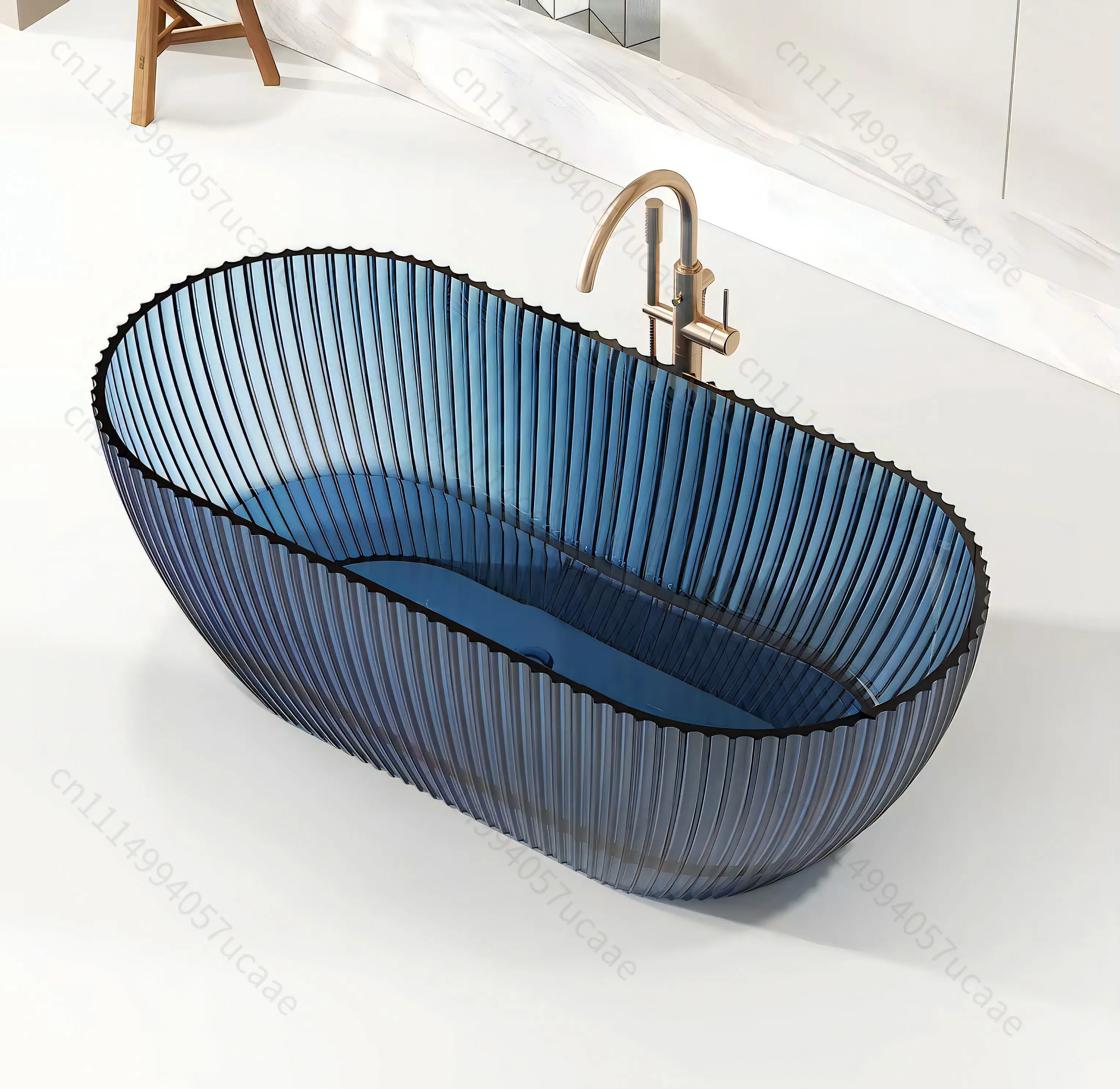 Transparent Crystal-Clear Oval Shape Indoor Resin Bathtub Freestanding Modern Eco-Friendly Durable 60gal+ 5-Year Warranty Hotel