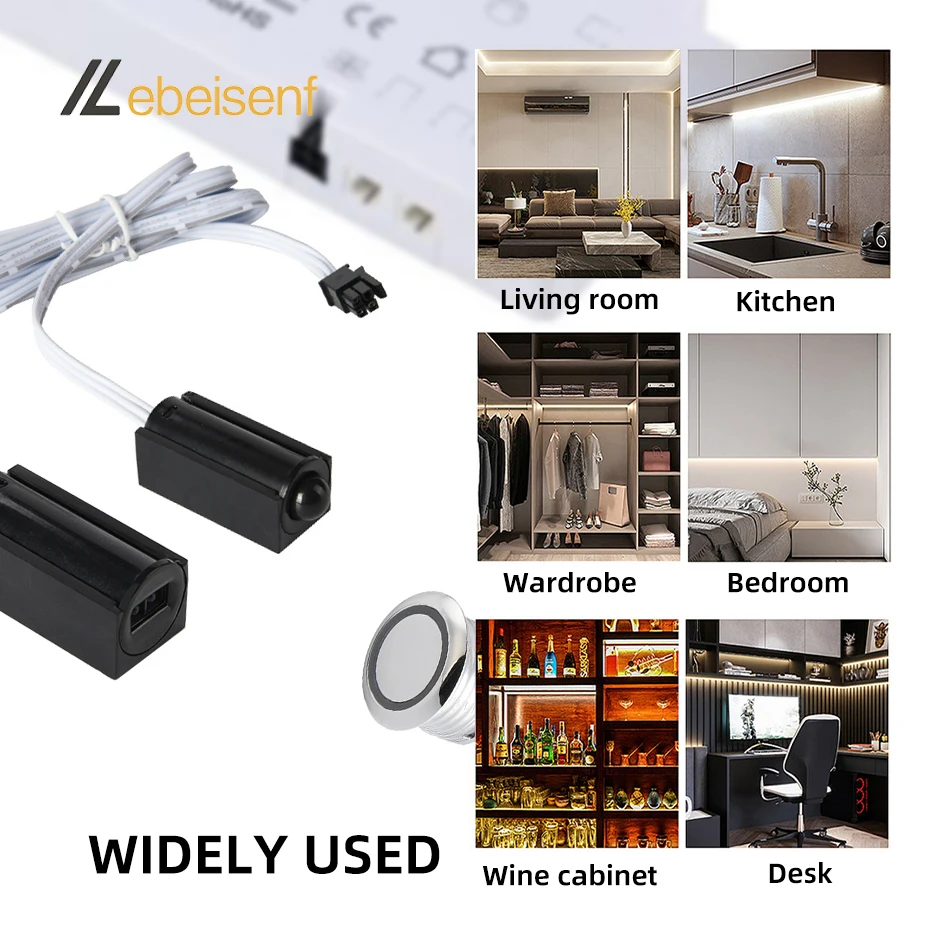 5V 12V 24V Kitchen Under Cabinet Sensor Switch On/Off DuPont Cable 2m 3Pin PIR Motion Door Touch Dimmer for LED Lighting Control