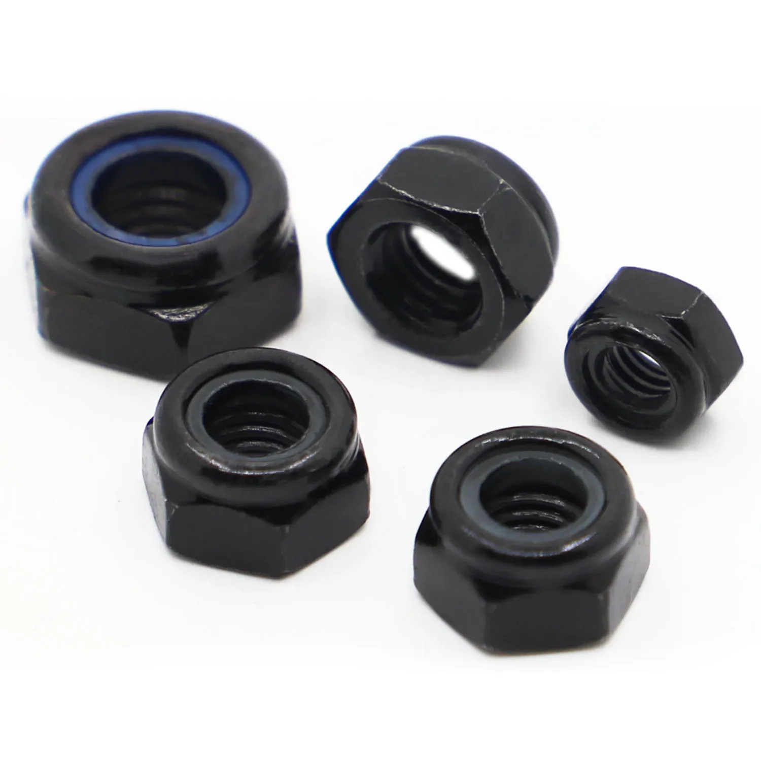 DIN985 M2 M2.5 M3 M4 M5 M6 M8 M10 M12 M16 Black Carbon Steel  Nylon Self-locking Hex Nuts Locknut Slip Lock Nut