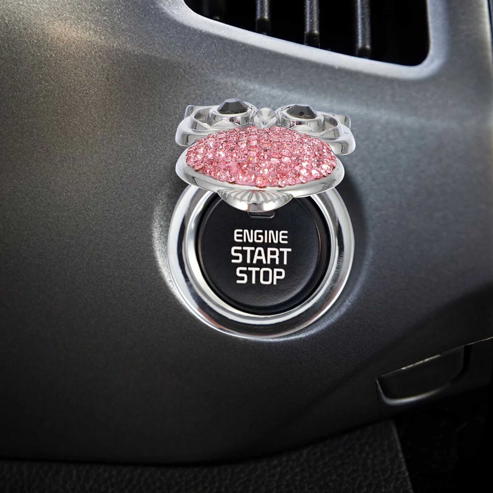 

1pc Vehicle Push Ignition Start Button Protective Durable Scratch Resistant Creative Owl Shape Rhinestone Decoration Car Start