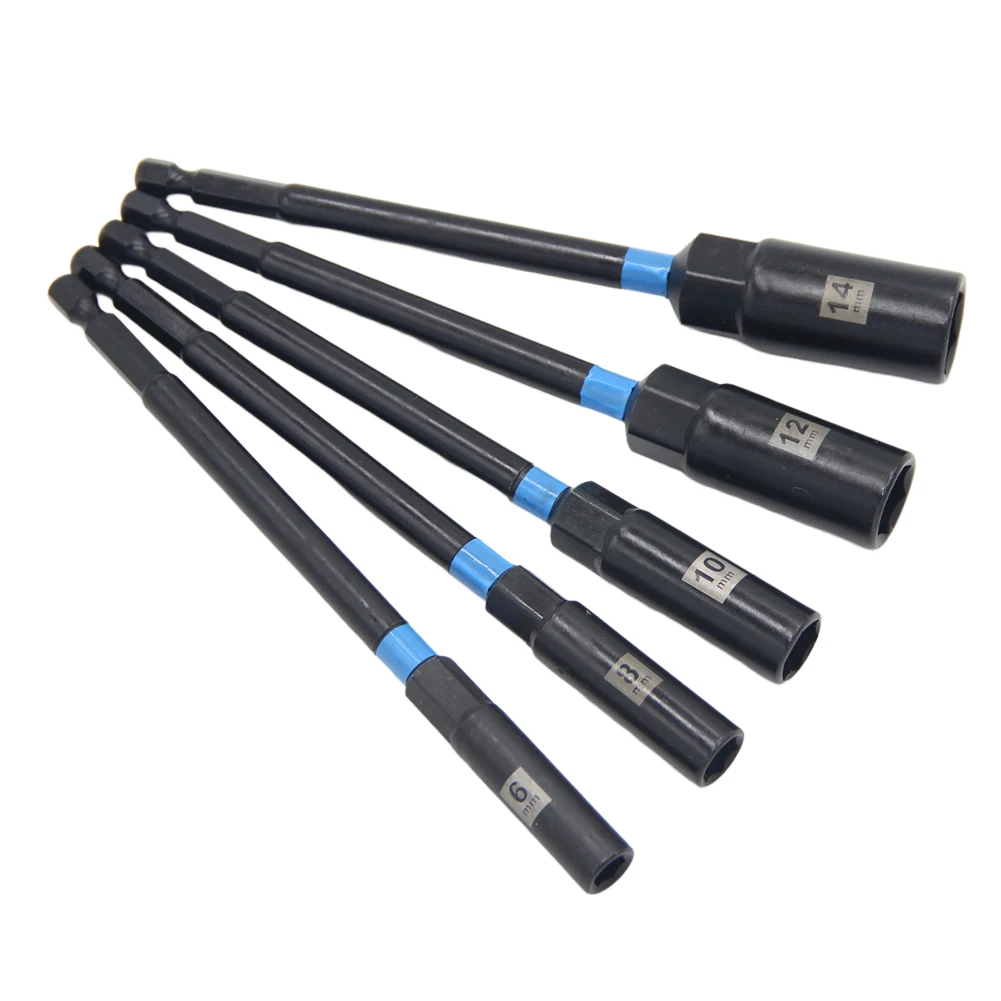 Black Chrome Vanadium Steel 5PC Hex Socket Adapter Set 150mm Length For Pneumatic Drill Car Motorcycle Machinery Maintenance