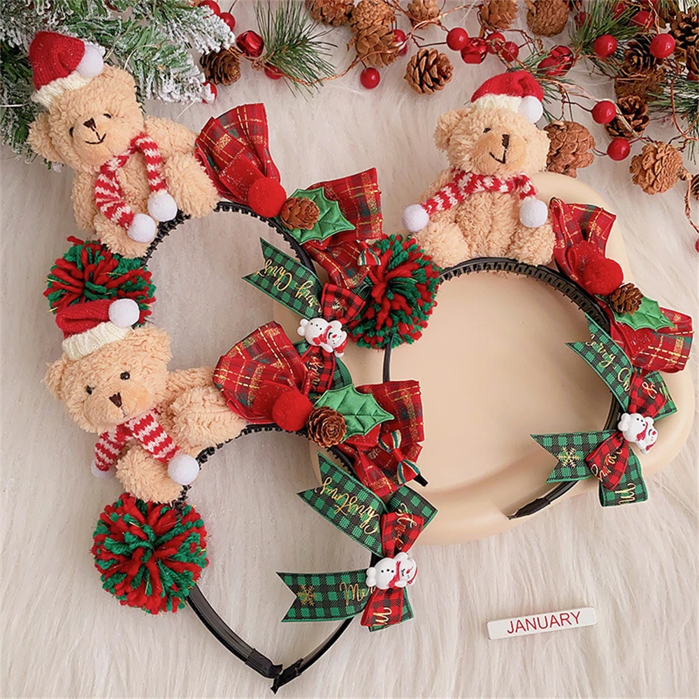 2024 Merry Christmas Bear Bow Headband Girls Hair Accessories For Children Kids Hair Bnads Fashion Women Princess Party Headwear