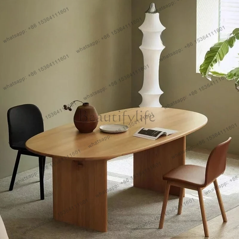 

Nordic Japanese log dining table household small apartment all solid wood eating table simple oval desk workbench