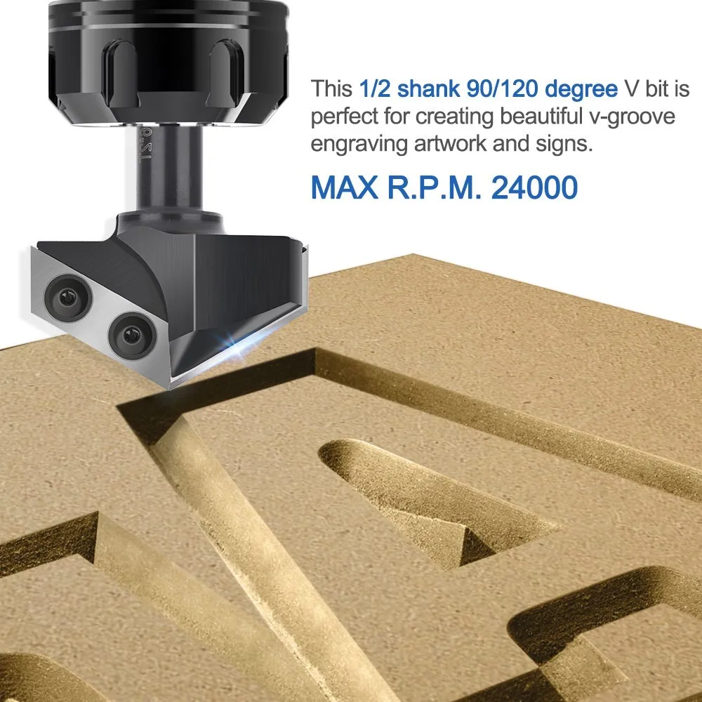 1/2 Shank V-Slot Spoilboard Surfacing Router Bits 90 Degrees Carbide Insert Milling Cutter for Woodworking Tools 