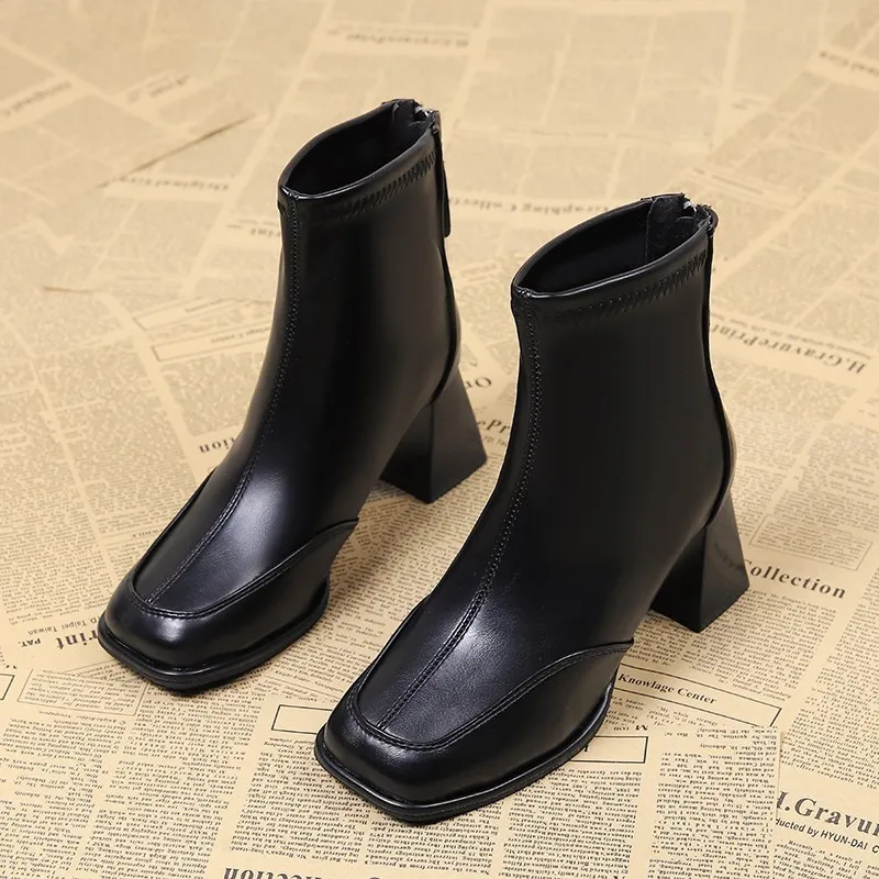 

Chunky Fashion Square Toe Shoes Winter High Heels Women's Ankle Boots 2025 New Designer Pumps Chelsea Boots Snow Mujer De Botas