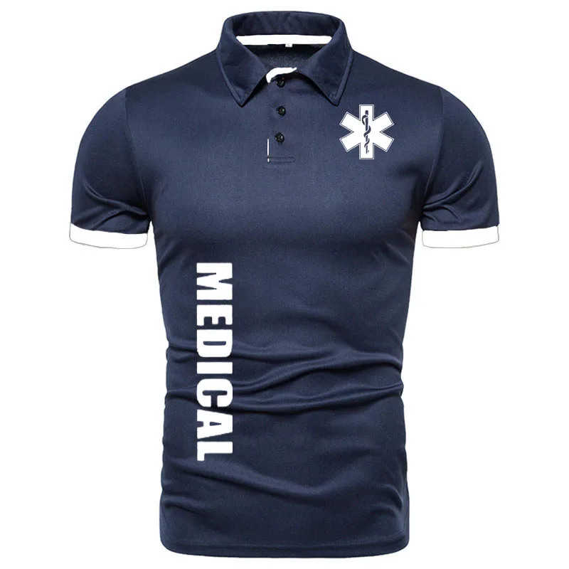 Hot large size men's short sleeve solid color Harajuku fashion men's POLO shirt Emergency ambulance slim summer men's T shirt