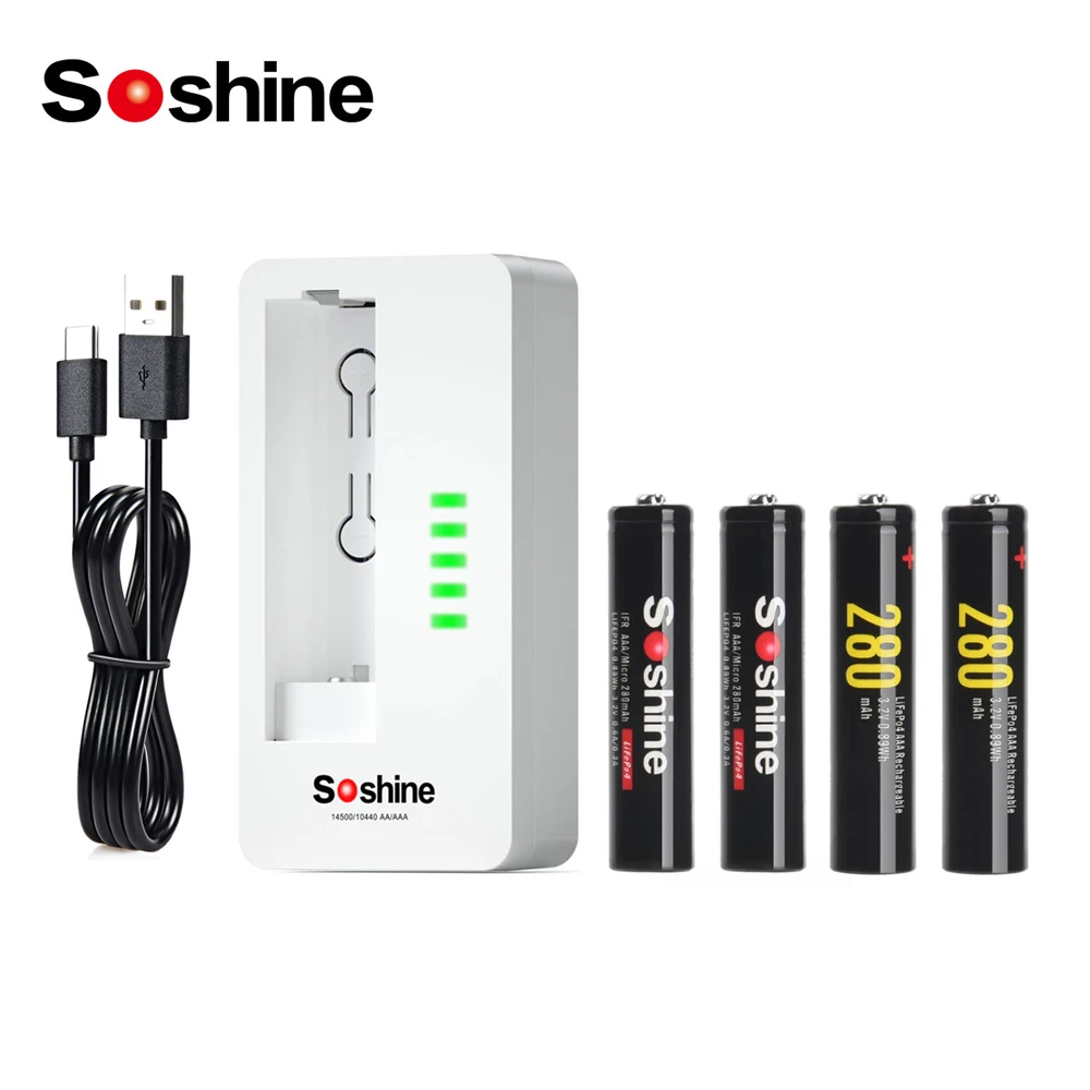 Soshine 10440 LiFePO4 280mAh Rechargeable Battery 3.2V AAA Batteries and NiMH AA AAA LiFePO4 Li-ion 14500 10440 Battery Charger