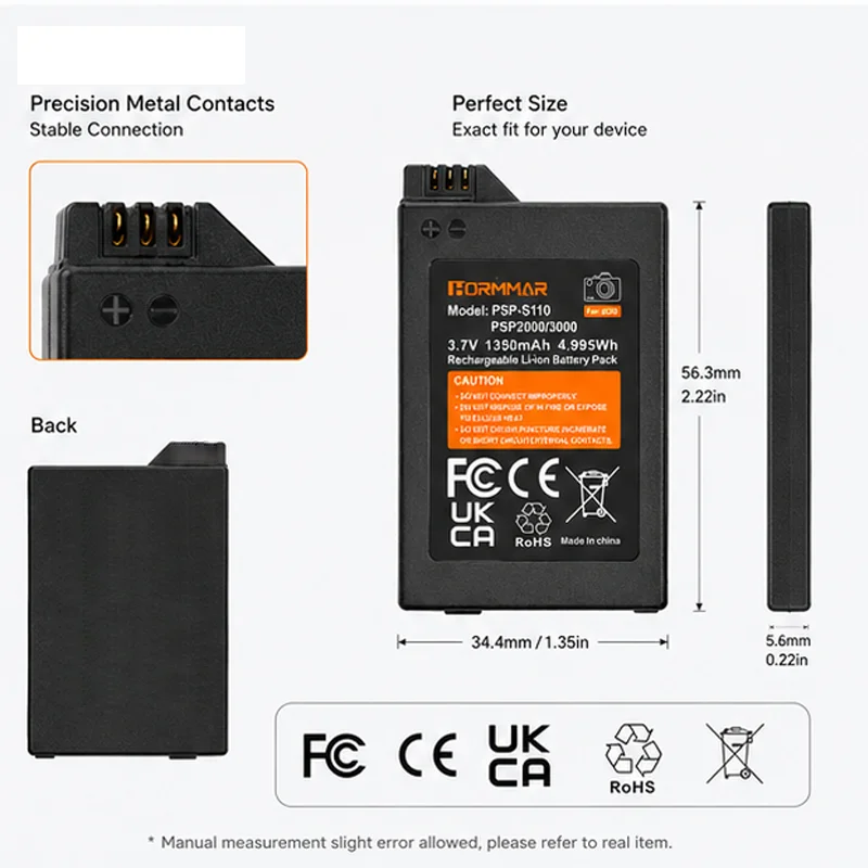 Oryginalna bateria PSP-S110 o pojemności 1350mAh, zamiennik do Sony PSP2000 PSP3000 Slim, akumulator litowo-jonowy do PlayStation Portable — zdjęcie produktu 5